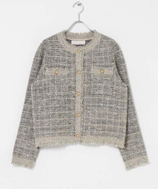 MARILYN MOON BOUCLE TWEED KNIT JACKET