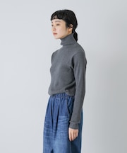 『手洗い可』ハイツイストコットンリブタートルネックニット