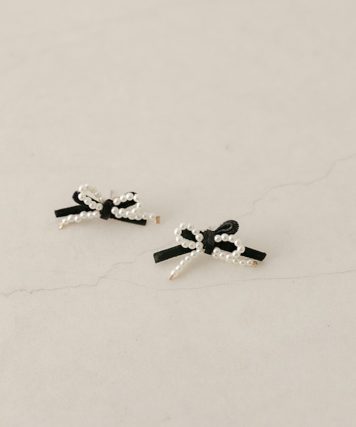 ベロアパールリボンピアス