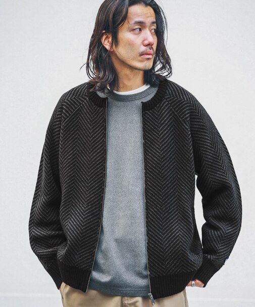 『別注』BAEXFATE×Sonny Label ヘリンボンジップアップニットカーディガン