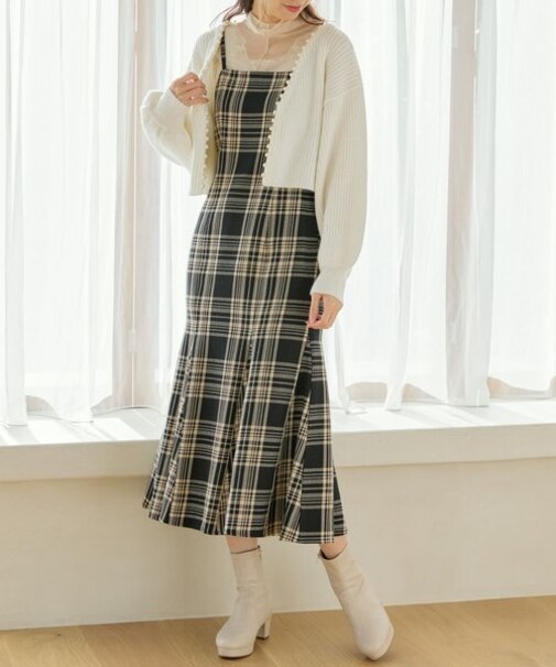 チェックマーメイドキャミワンピ