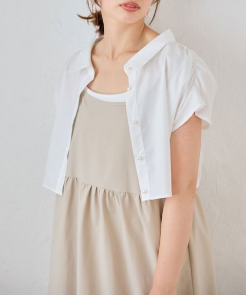 パールボタンクロップドシャツ