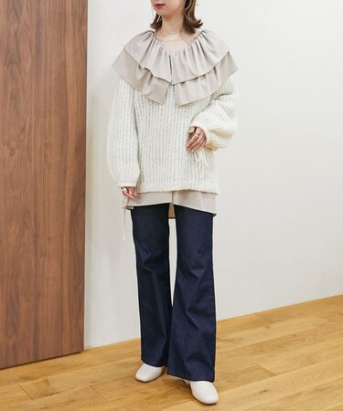 リボンディティール透かしニット