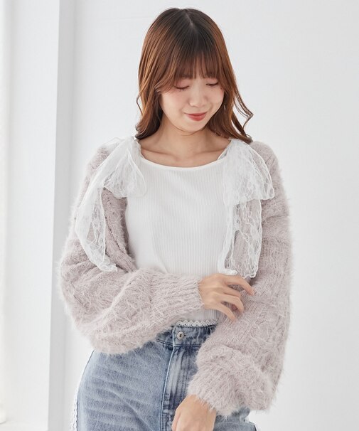 ☆肩リボンリブトップス