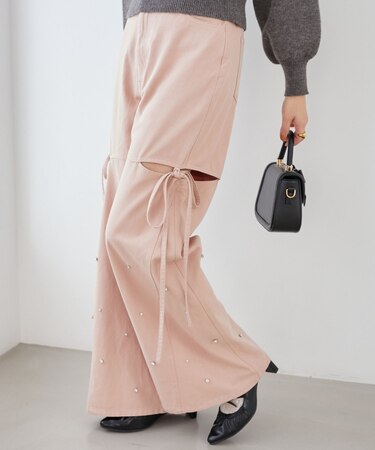 サイドスリットビジューデニムパンツ