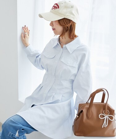 バックレースアップミニシャツワンピ