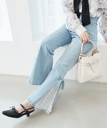 ◎レースベルトセット裾リボンデニム