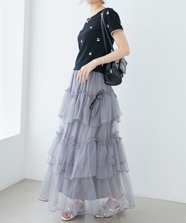 チュールギャザーティアードスカート