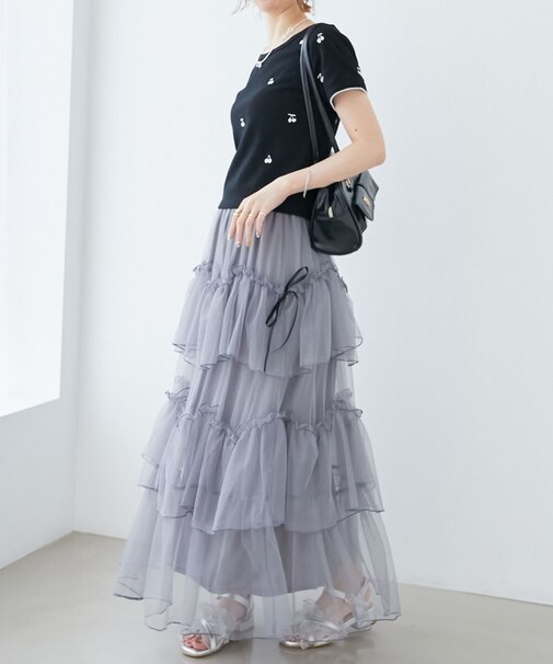 チュールギャザーティアードスカート