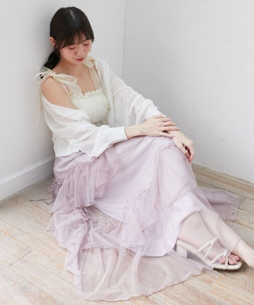 チュールギャザーティアードスカート