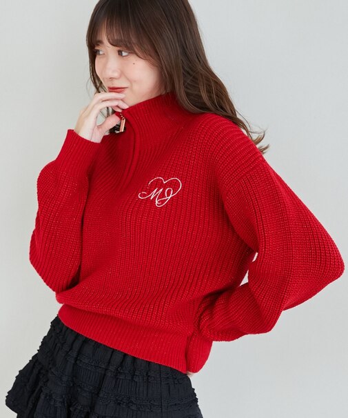 キラキラハーフジップニット