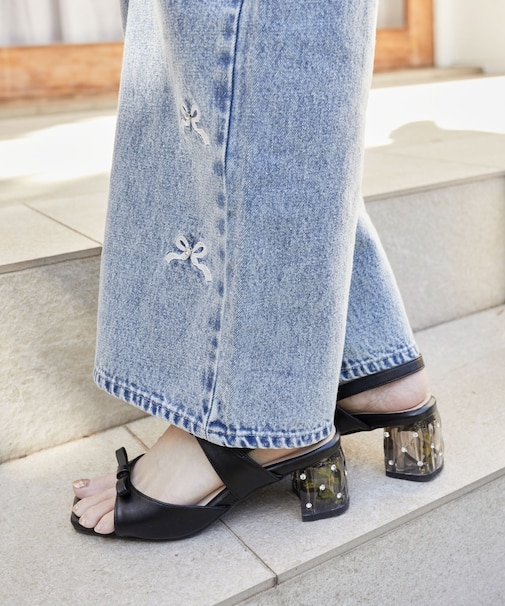 クリアビジューヒールリボンサンダル