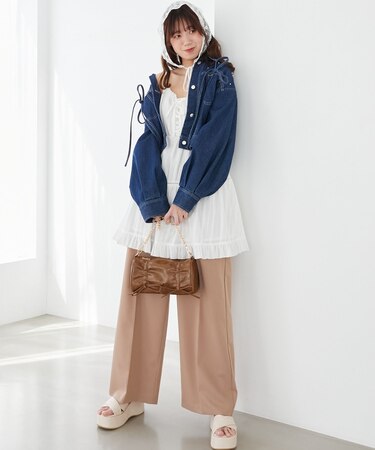 センタープレスタックワイドパンツ