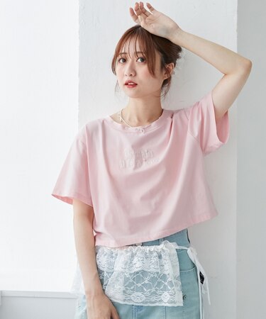 パール付きクロップドロゴTシャツ