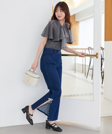 チュールレースボウタイケープブラウス