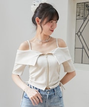 ◎オフショルダブルジップトップス