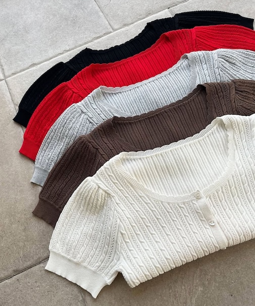 ハーフスリーブケーブルカーディガン