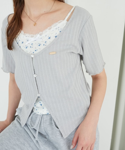 ∞キャミレイヤードライク半袖トップス