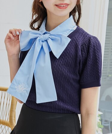 ∞リボンセットドッキング半袖ニット