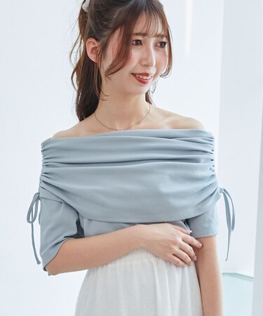 サイドドロストオフショルカットトップス