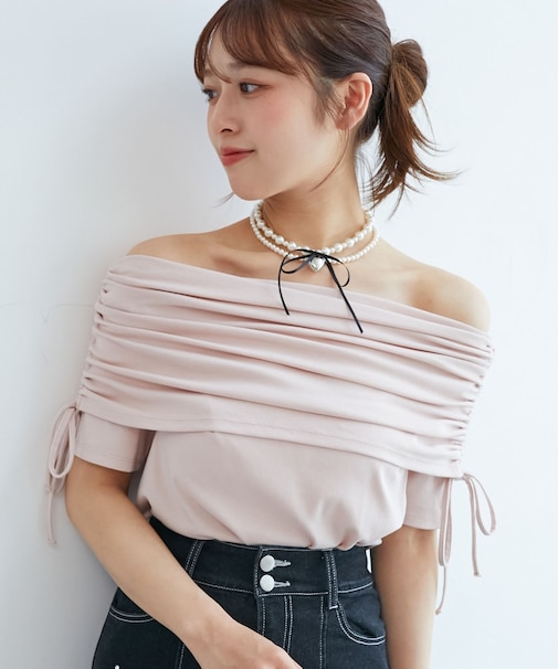 サイドドロストオフショルカットトップス