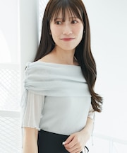 ∞ラメチュールオフショル半袖トップス