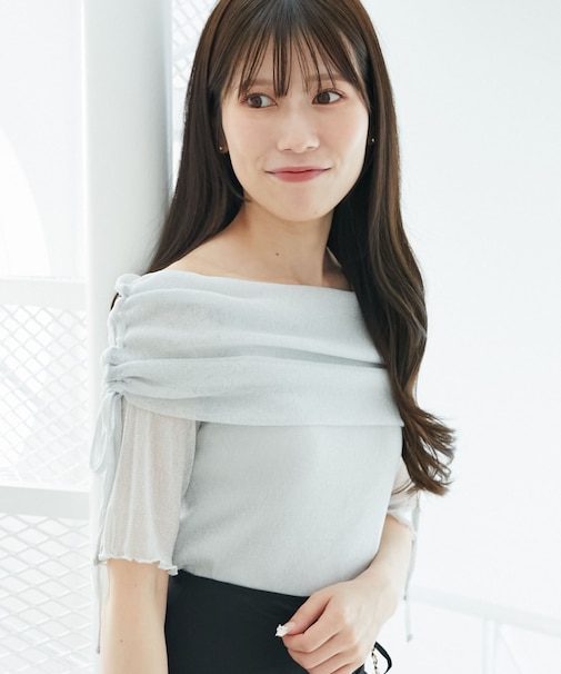 ∞ラメチュールオフショル半袖トップス
