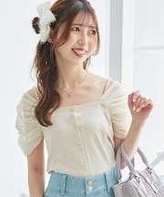 パールチェーン異素材トップス