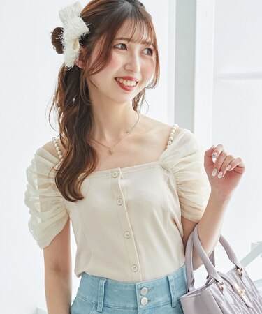パールチェーン異素材トップス