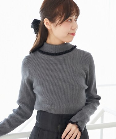 プチフリルタートルニット