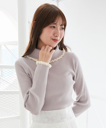 プチフリルタートルニット