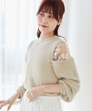 ショルダーレースシャギーニット