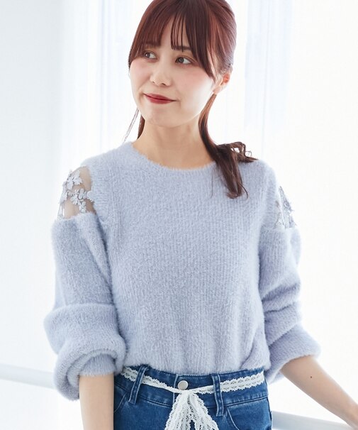 ショルダーレースシャギーニット