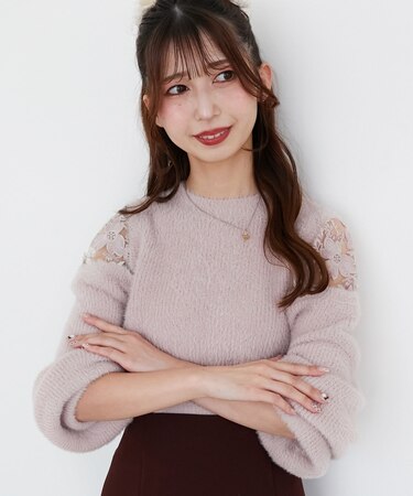 ショルダーレースシャギーニット