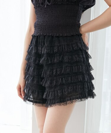 レースティアードショートパンツ