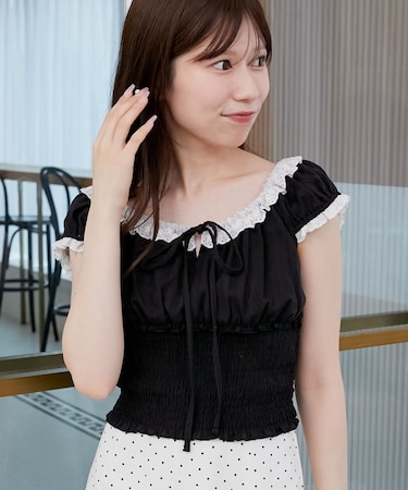 バイカラープチフリルブラウス