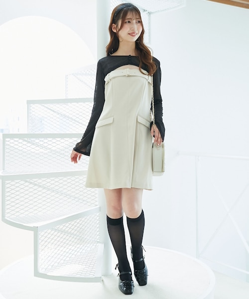 シャギーボレロロングチェックワンピース｜ワンウェイの通販｜&mall