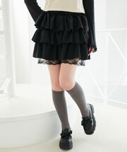 ウエストリブ裾レースフリルミニスカート