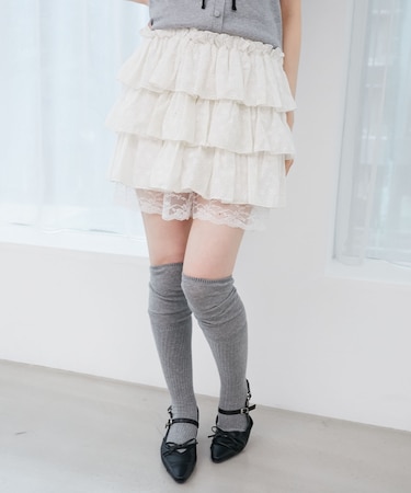 ウエストリブ裾レースフリルミニスカート