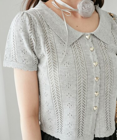 ∞襟付き透かし柄カーディガン