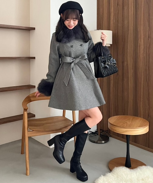 マルチwayフェイクファーカラーフレアコート