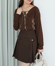 バイカラーチェックトップス