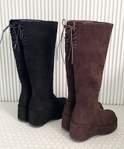 バックリボン厚底ロングブーツ