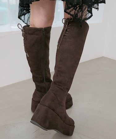 バックリボン厚底ロングブーツ