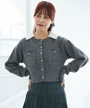 取り外し襟付きニットカーデ