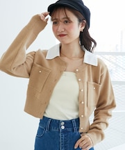 取り外し襟付きニットカーデ