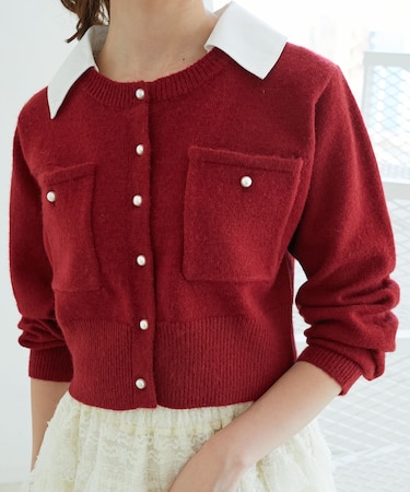 取り外し襟付きニットカーデ