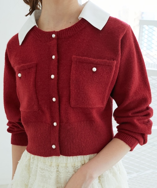 取り外し襟付きニットカーデ