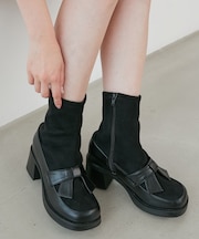 リボンローファーコンビブーツ
