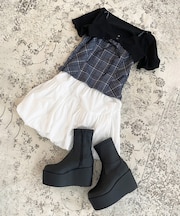 厚底ストレッチショートブーツ